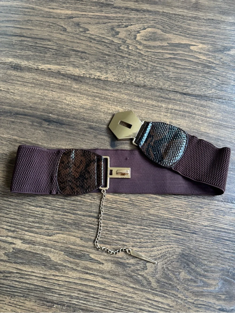 Wide Elastic Womens Belt with Brown Snake-Print Accents